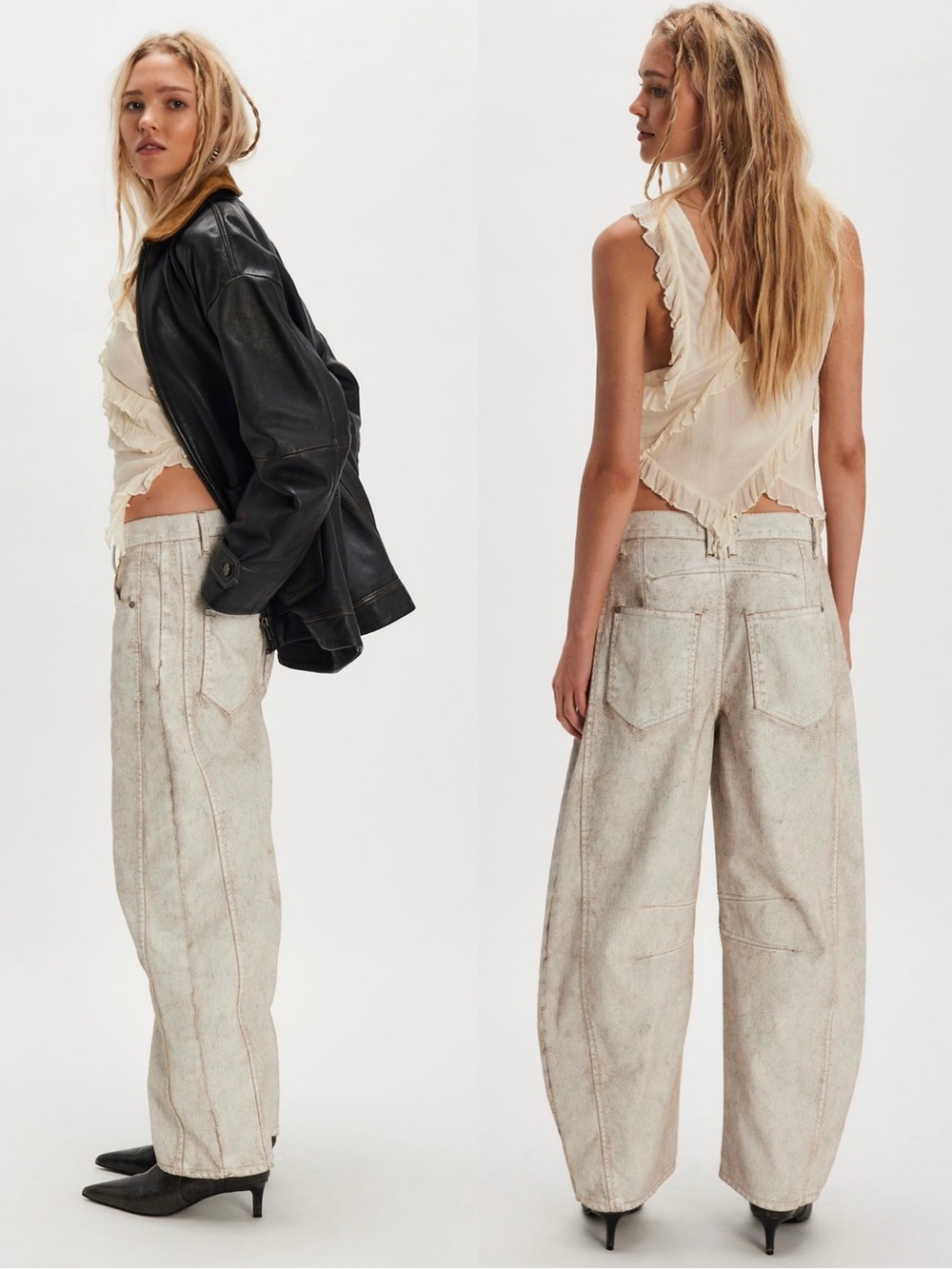 NWT Free People We The Free Good Luck White Coated Barrel Jeans - Picture 4 of 8